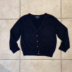 Lands’ End Navy Cropped V neck button down cardigan sweater Sz S